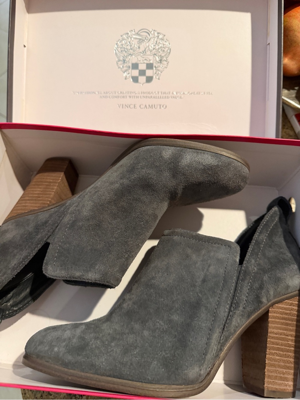 Vince Camuto Gray Suede Cutout Block Heel Booties